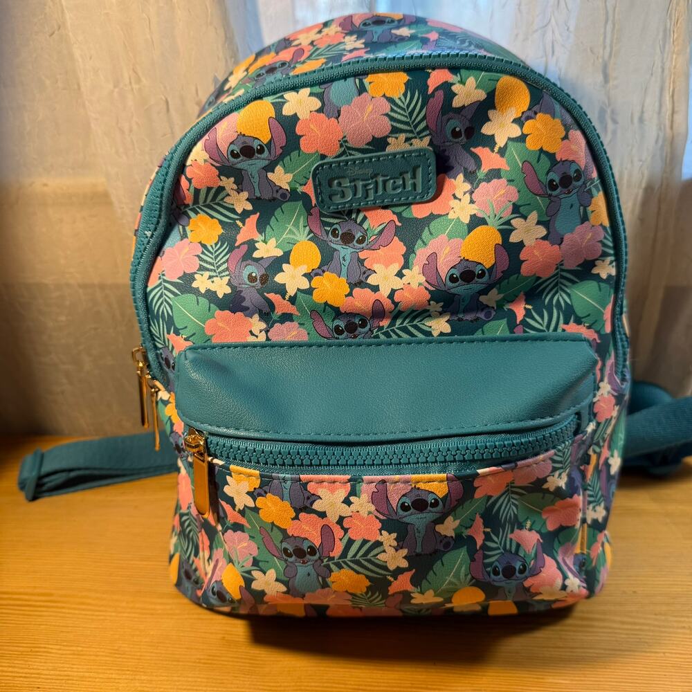 Disney Stitch Floral Mini Backpack Blue Tropical Cute Bag
